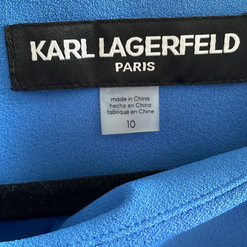 Karl Lagerfeld Blue Scuba Crepe 3/4 Tulip Sleeve Sheath Dress 10 EUC - Picture 5 of 16